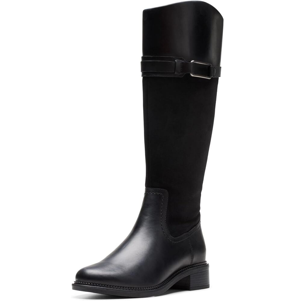 Clarks Women Maye Carly Knee High Riding Boots Size US 6M Black Leather
